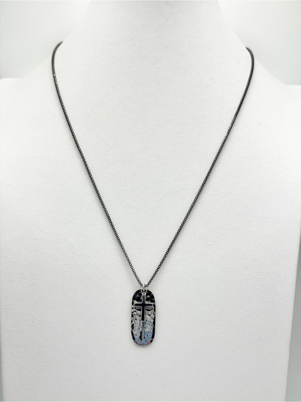 Silpada Rare HTF Sterling Silver Unisex Dog Tag Style Cross Necklace - 22”